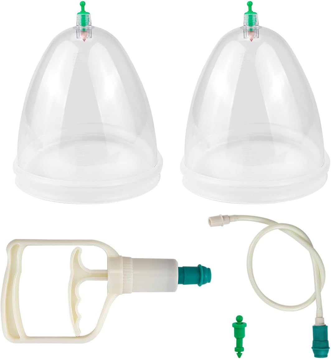 Vacuum Cupping Set for Breast Massage – Silicone Cups with Hand Pump for Body Contouring, Muscle Relaxation and Lymphatic Drainage, Home Therapy Kit for Women