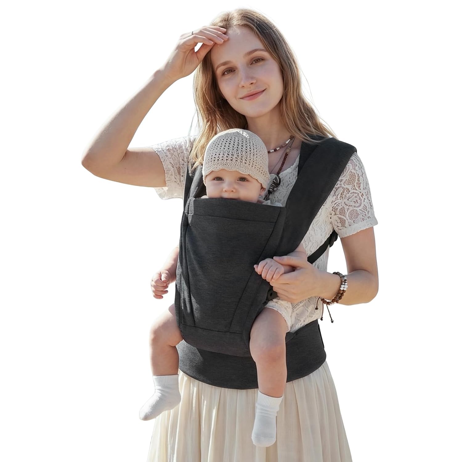 MISSWISDOM Baby Carrier Newborn to Toddler Baby Wraps Carriers(8-30lbs), Newborn Carrier with Head Support, Infant Holder Carrier with Enhanced Lumbar Support, Dark Grey