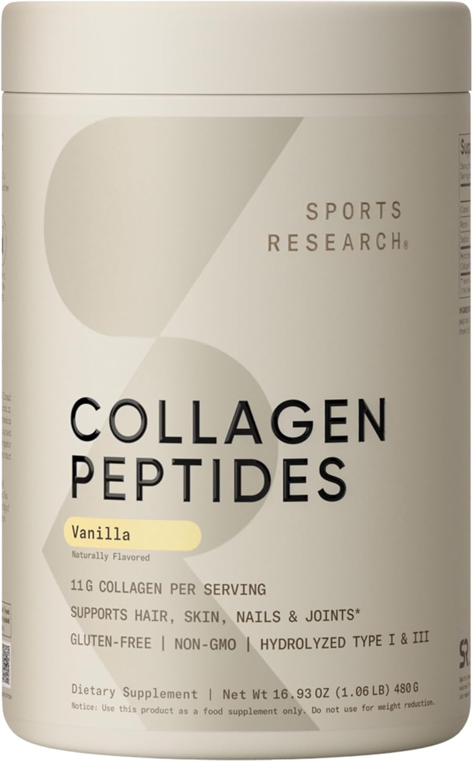 Sports Research Collagen Peptides – Hydrolyzed Type 1 & 3 Collagen Powder Protein Supplement for Healthy Skin, Nails, & Joints* – Easy Mixing Vital Nutrients & Proteins, Collagen for Women & Men