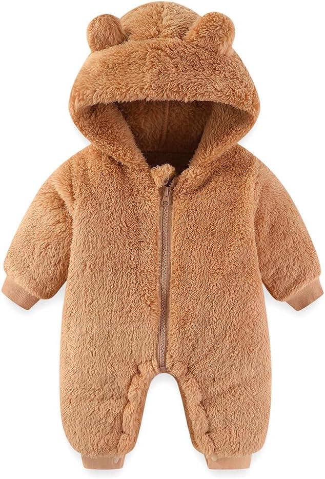 AiWMGL Newborn Baby Bear Outfit Suit Girls Boys Fleece Jumpsuit Romper Hooded Winter Snowsuit Clothes