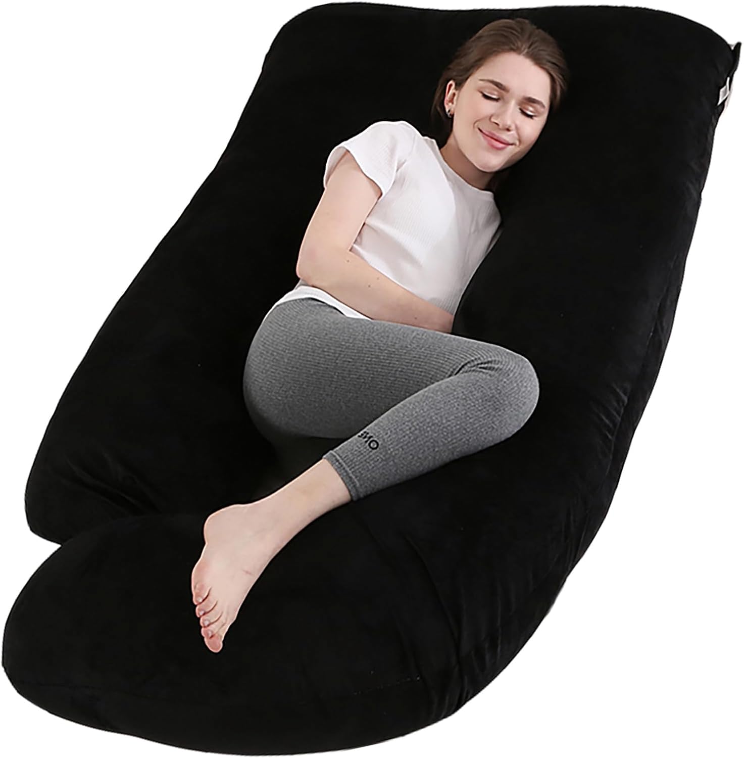 Jcickt Pregnancy Pillow J-Shaped Full Body Pillow, 59 inch with Velvet Cover Easy to Remove and Wash, Support Pregnant Women’s Backs Legs and HIPS, Improve Sleep,Pregnancy Pillow for Women Black