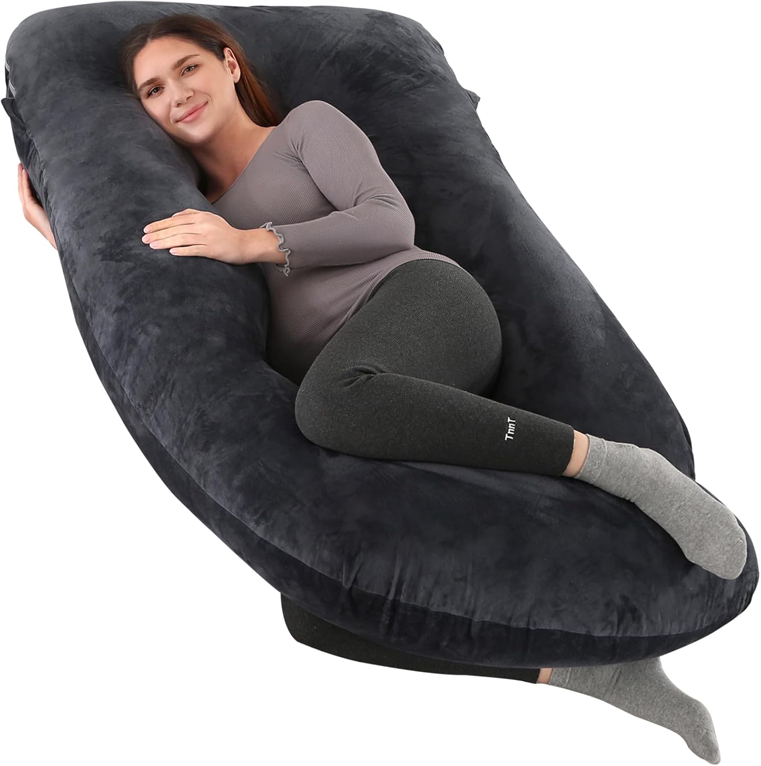 cauzyart Pregnancy Pillows for Sleeping U-Shape Full Body Pillow and Maternity Support – for Back, HIPS, Legs, Belly for Pregnant Women with Removable Washable Cover(Black)