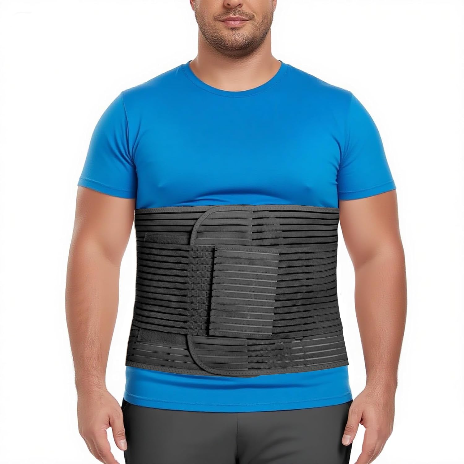 Abdominal Binder, 12-Inch Wide Elastic Belly Wrap for Plus Size Men and Women, Abdominal Binder Post-Surgery Stomach Compression Garment for Hernia Surgery, Natural Birth(Black,XXL)