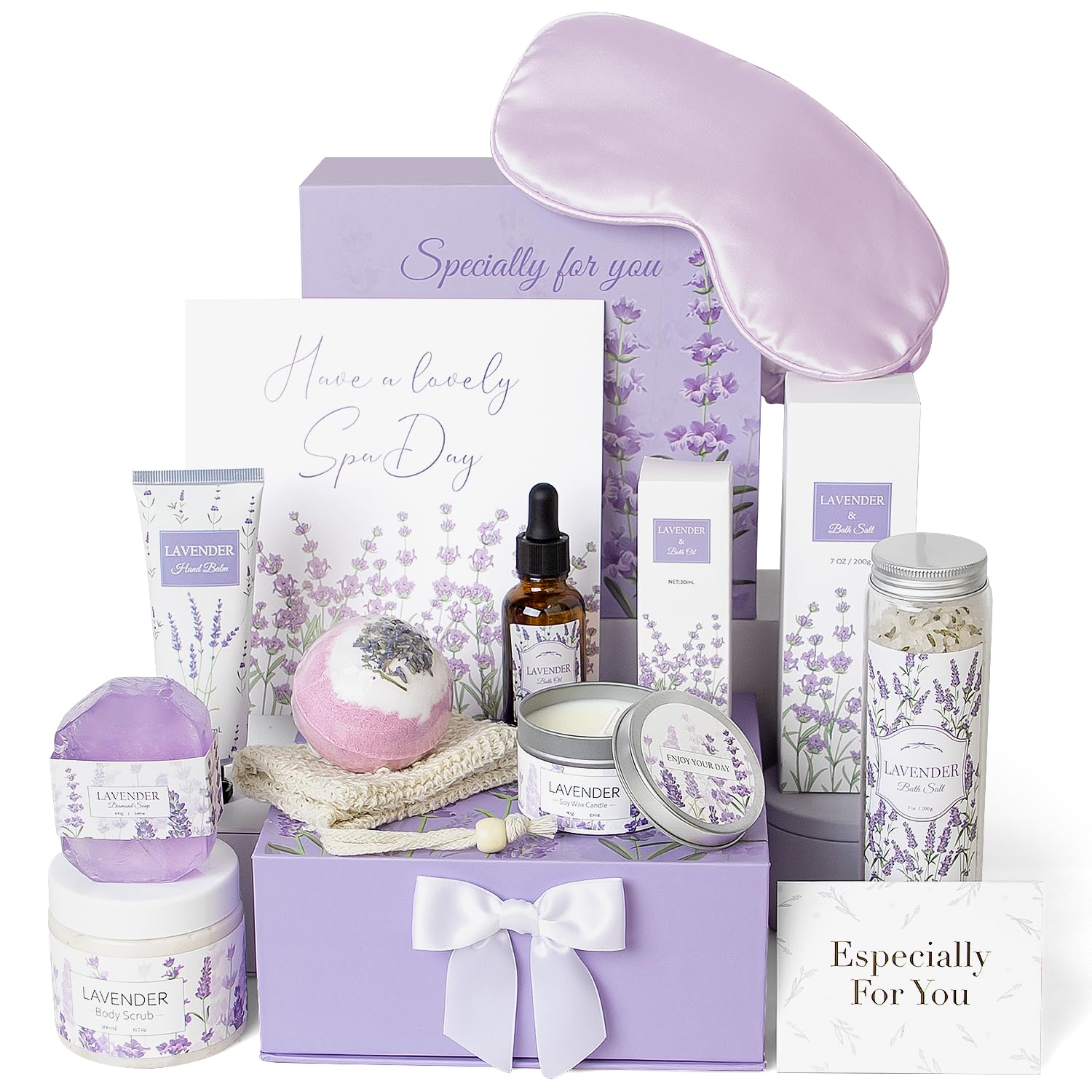 Frerdui Lavender Spa Gifts Set, 11 Pcs Bath Gift Set for Women, Relaxing Spa Gifts, Home Spa Products, Birthday Gifts for Women Valentine’s Day