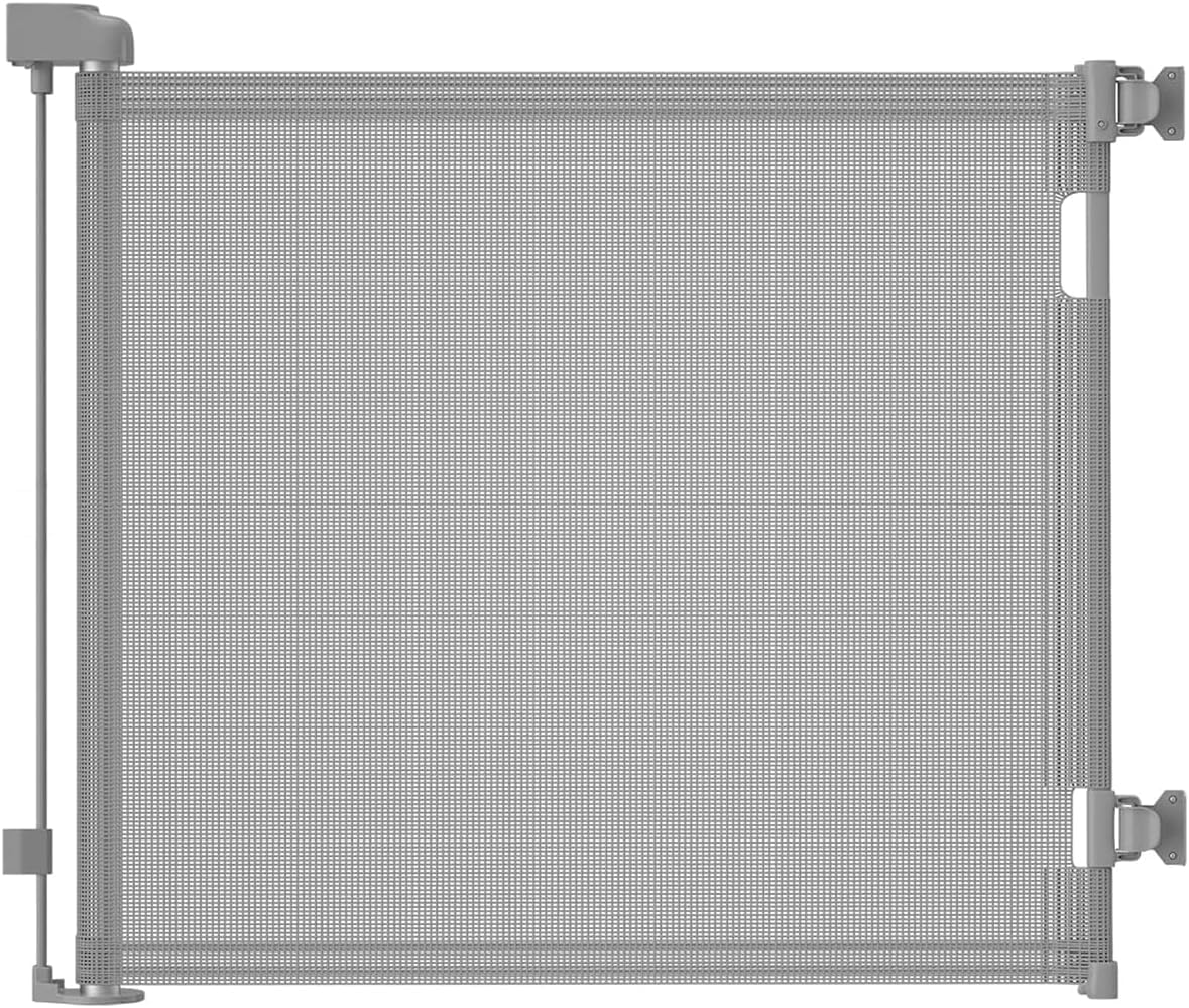 Retractable Baby Gate for Stairs & Doorways, 55″ Wide x 33.6″ Tall Easy Installation Mesh Dog Gate for Indoor & Outdoor Use,Pet and Dog Safety Gate for Hallways(Grey)