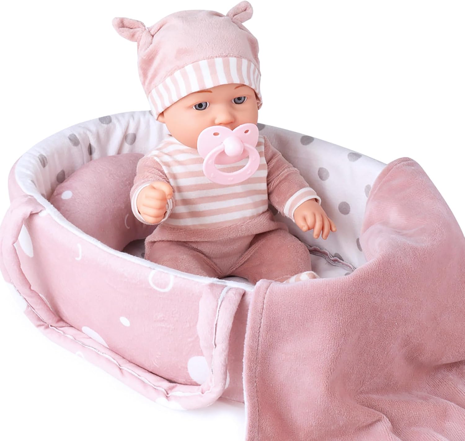 Enjoyin 12” Baby Doll Playset with Washable Doll Accessories Includes Carrier Bassinet Bed, Pacifier, Blanket, and Pillow, First Baby Dolls for Toddlers 36 Months and Up