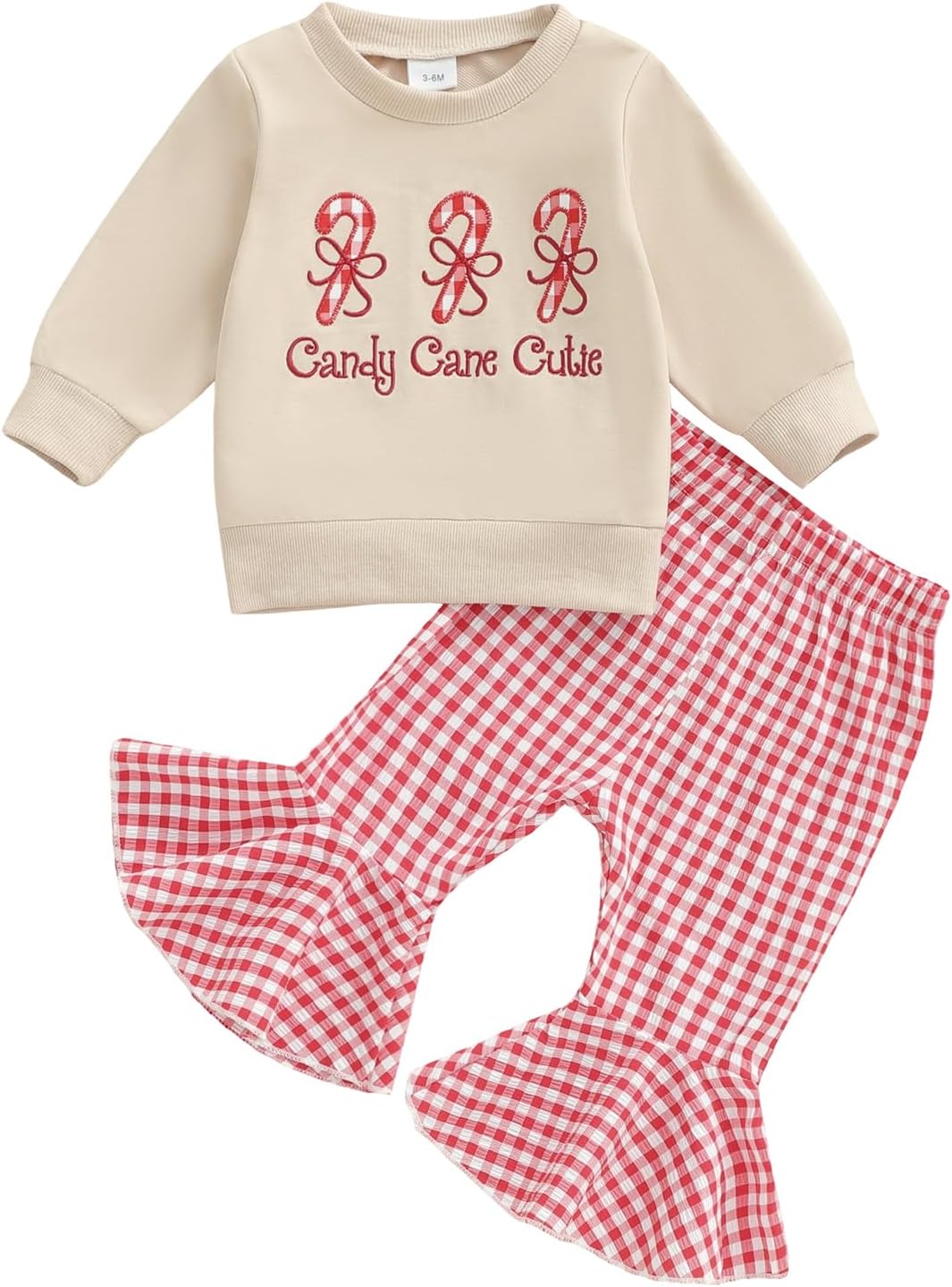 fhutpw Infant Baby Girl Fall Clothes Toddler Winter Outfits Ruffle Sleeve Sweatshirts Plaid Bell Bottom Pants Headband Set