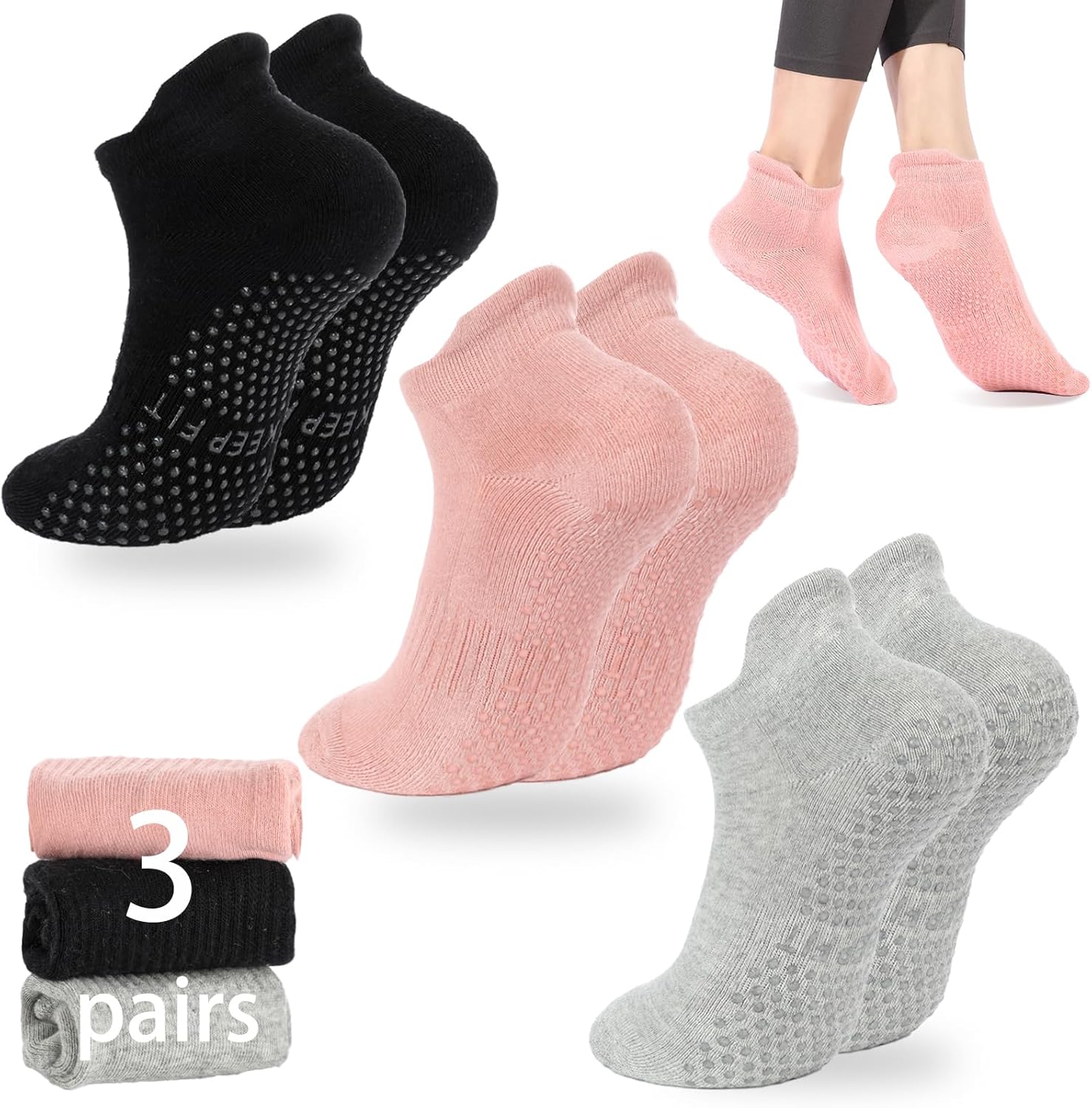 loudashuaiqi Grip Pilates Socks Non Slip Athletic Yoga Socks with Grips for Women Grippy socks for Hospital Workout Barre