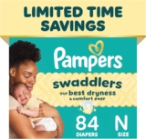 Pampers Swaddlers Diapers, Size 0 (up to 10 lbs), 84 Count, Absorbent, Keeps Baby Dry and Comfortable, Skin Safe Disposable Baby Diaper (Packaging May Vary)